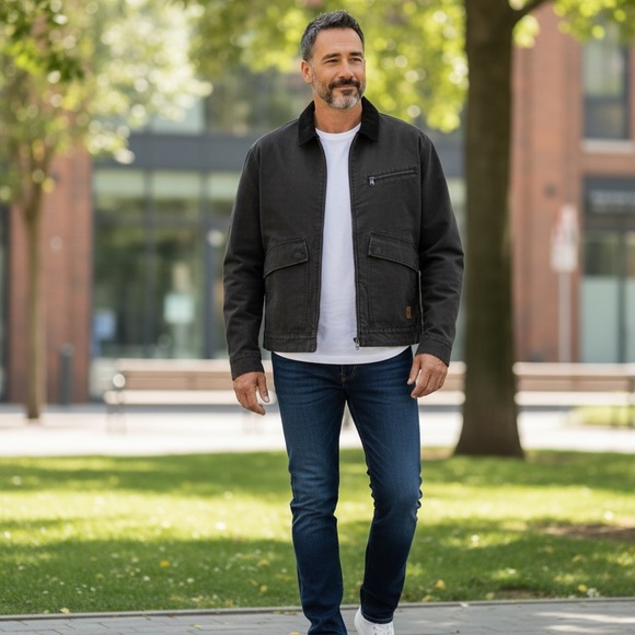 Timberland Stafford Washed Canvas Jacket Mens XL Black Corduroy Collar New - Picture 6 of 8